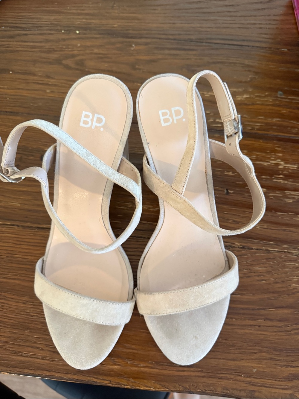 bp Neutral Beige Suede Slingback Heels